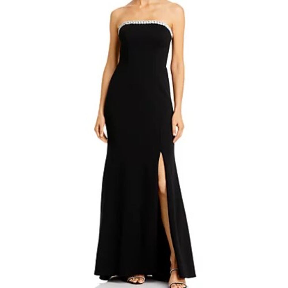 AQUA sz 8 M black crystal Braid Trim Strapless Formal Maxi Dress Gown NWT B65